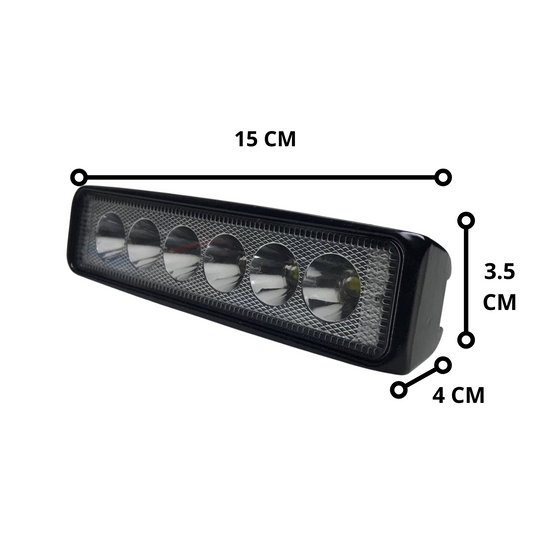 BARRA RECTANGUALAR 6LED 2 FUNCIONES ESTROBO MOTOS CARROS
