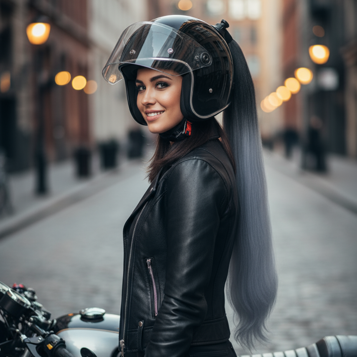 COLAS PARA CASCO DE CABELLO LISO GRIS