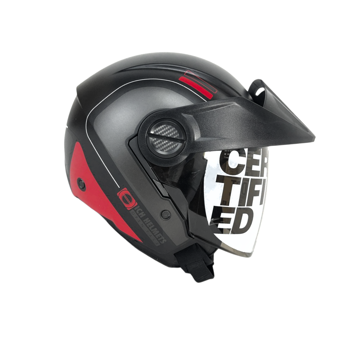 CASCO ICH SEMI INTEGRAL CON VISERA NEGRO CON ROJO