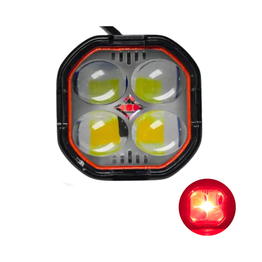 FARO 4 LED LUPA EXPLORADOR ARO DE LUZ ROJO