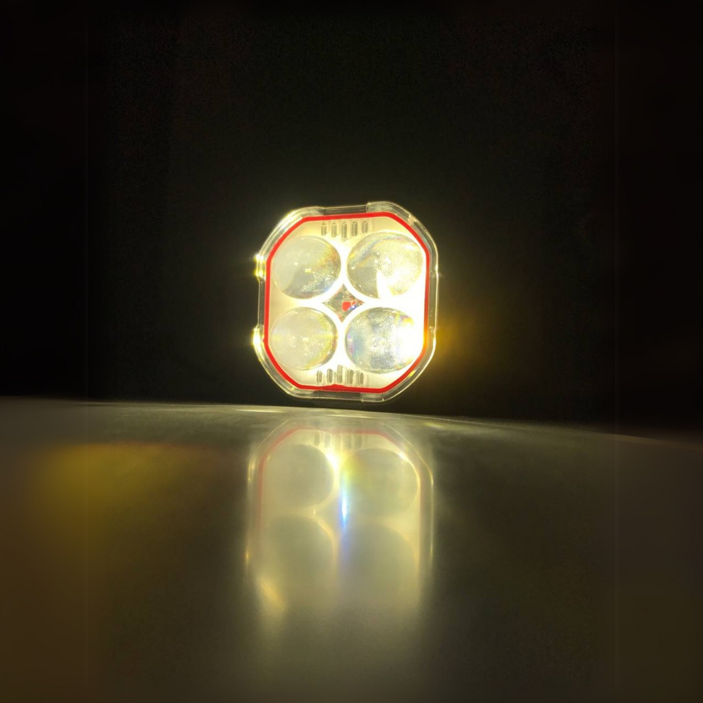 FARO 4 LED LUPA EXPLORADOR ARO DE LUZ ROJO